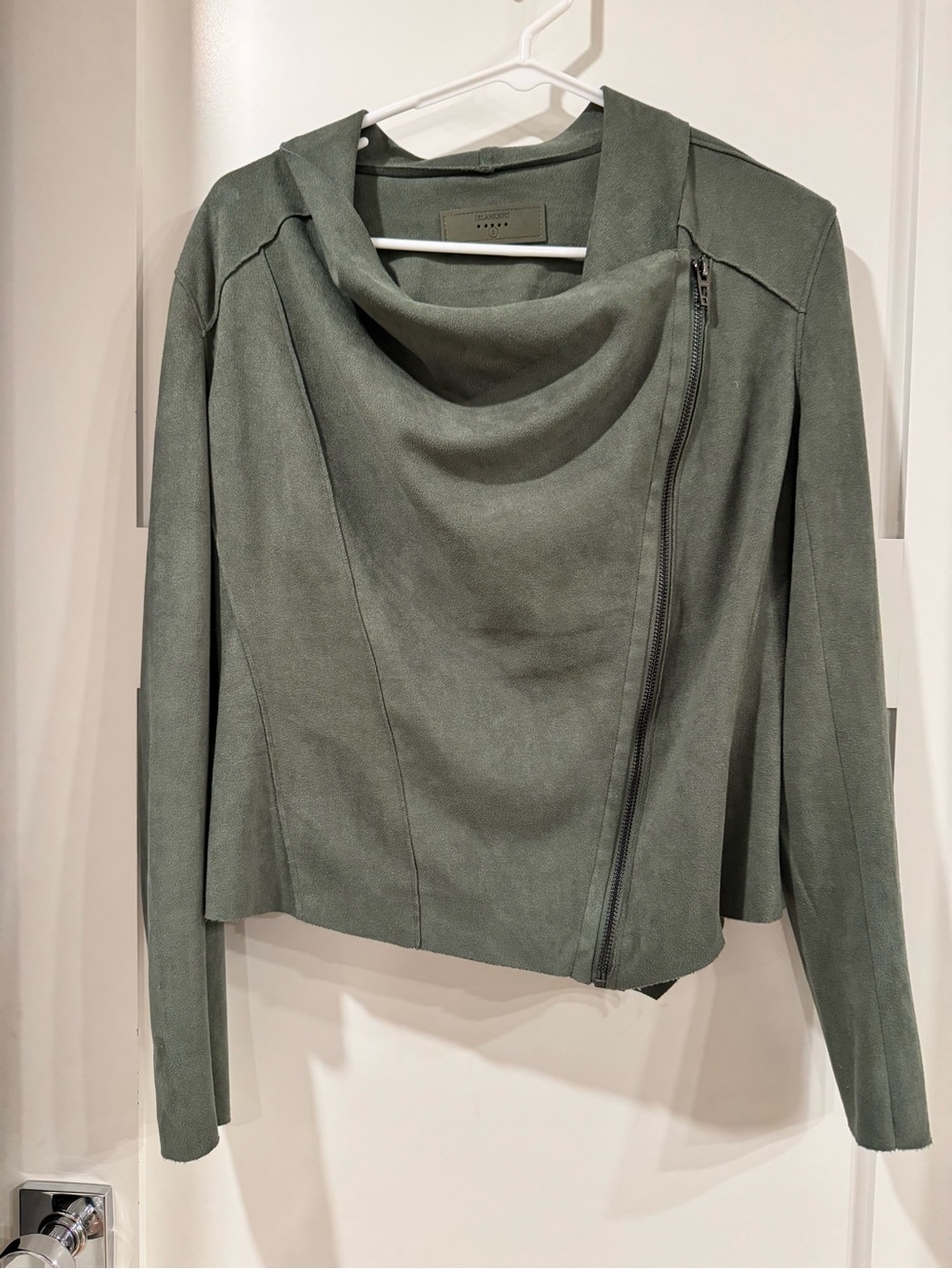 BlankNYC Women's SageGreen Draped Asymmetrical Zip Faux Suede Crop Jacket Size S